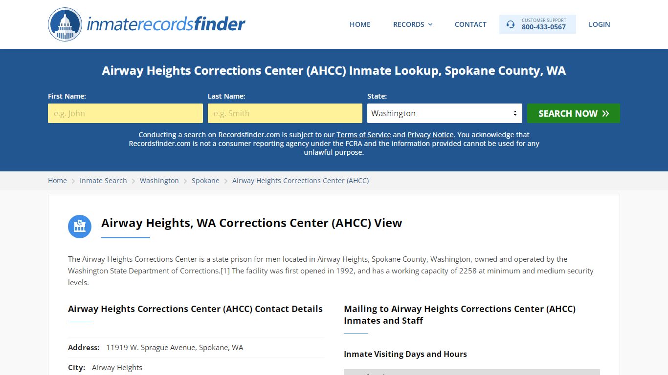 Airway Heights Corrections Center (AHCC) Roster & Inmate Search ...