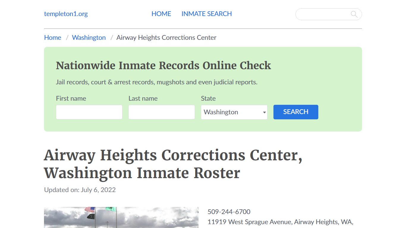 Airway Heights Corrections Center, Washington Inmate Roster - Templeton