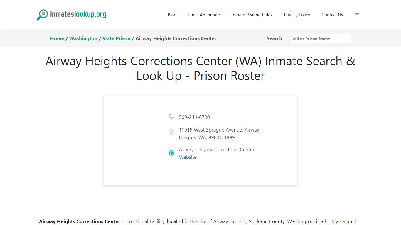 Airway Heights Corrections Center (WA) Inmate Search & Look Up - Prison ...